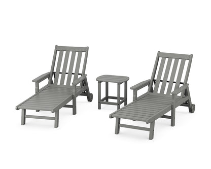 POLYWOOD® Vineyard 3-Piece Chaise with Arms and Wheels Set in Slate Grey