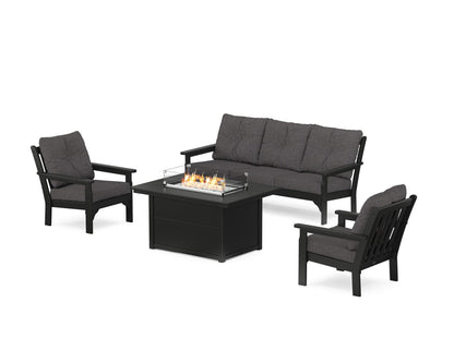 POLYWOOD® Vineyard Deep Seating Fire Pit Table Set in Black / Ash Charcoal