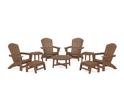 POLYWOOD® Nautical Grand Adirondack 9-Piece Conversation Set in Teak