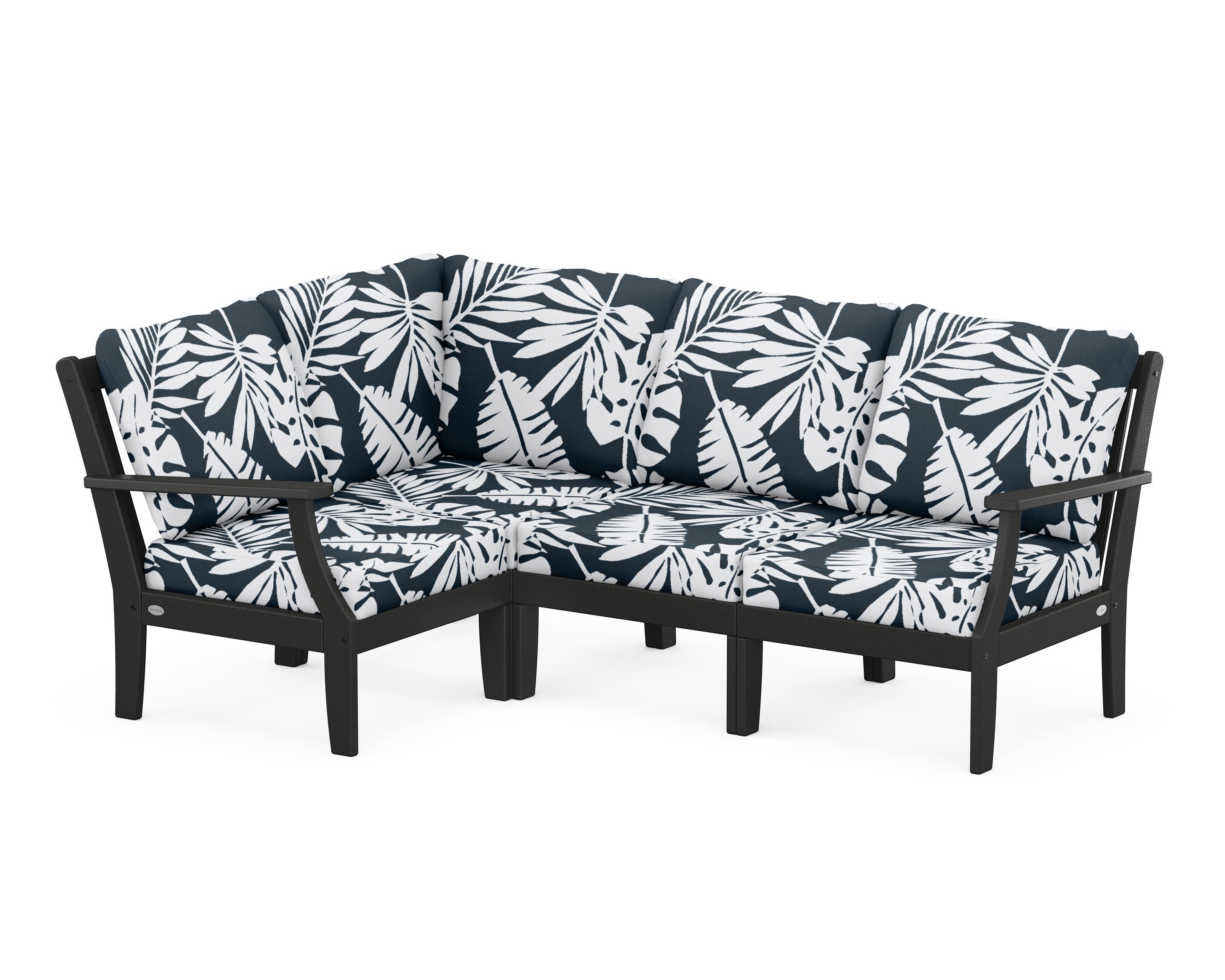 POLYWOOD® Braxton Modular 4-Piece Deep Seating Set in Black / Leaf Marine Indigo