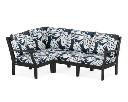 POLYWOOD® Braxton Modular 4-Piece Deep Seating Set in Black / Leaf Marine Indigo