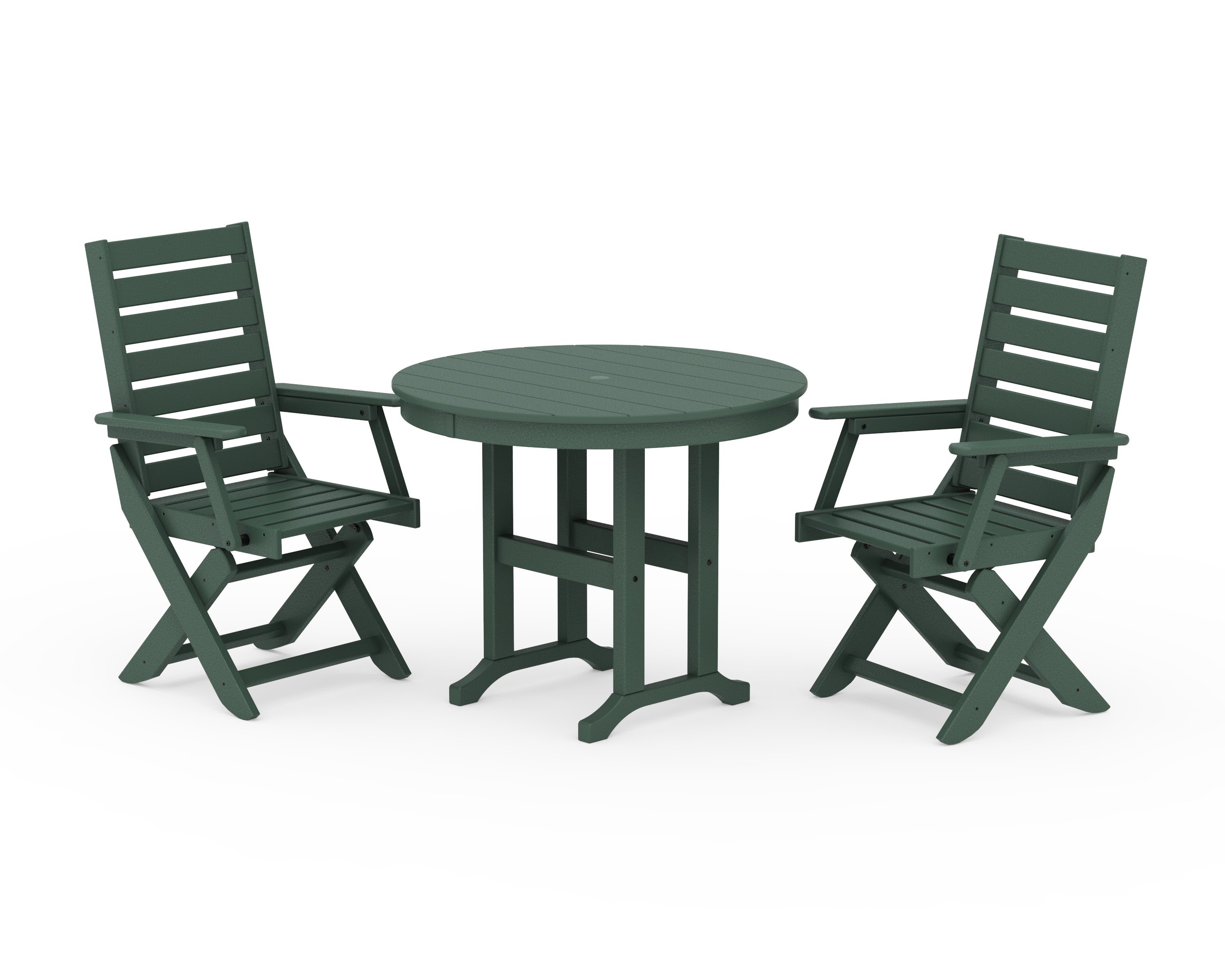POLYWOOD® Captain Folding Chair 3-Piece Round Dining Set in Green