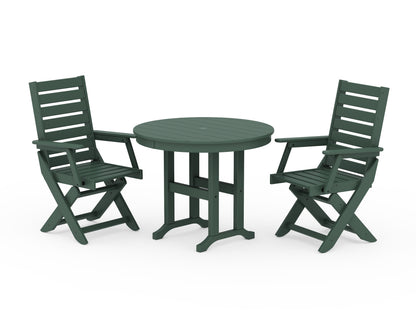 POLYWOOD® Captain Folding Chair 3-Piece Round Dining Set in Green