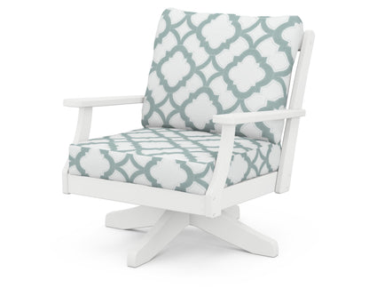 POLYWOOD® Braxton Deep Seating Swivel Chair in White / Trellis Glacier Spa