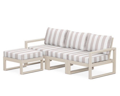 POLYWOOD® EDGE 4-Piece Modular Deep Seating Set with Ottoman in Sand / Cabana Stripe Dune Burlap