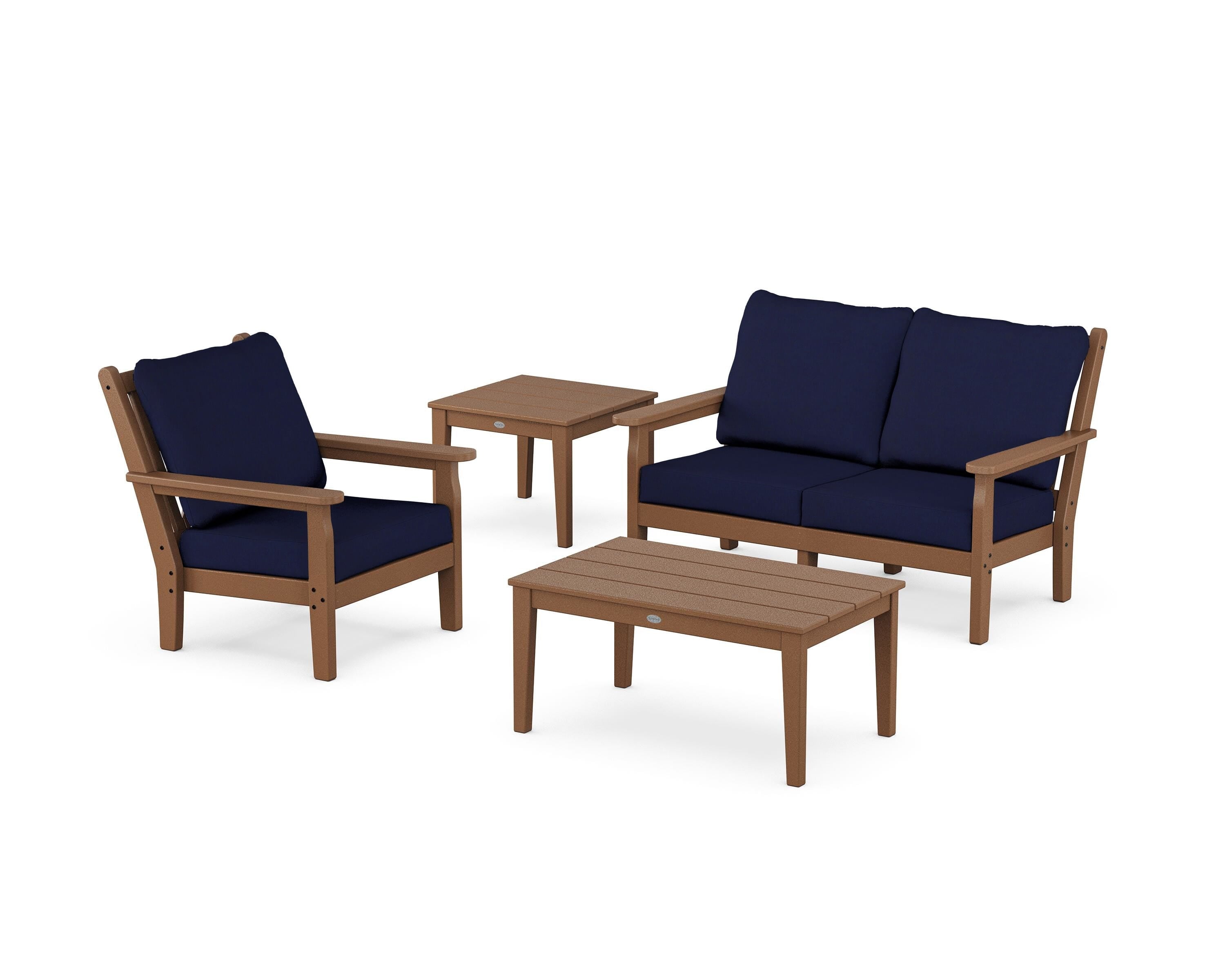 POLYWOOD® Chippendale 4-Piece Deep Seating Set in Teak / Navy
