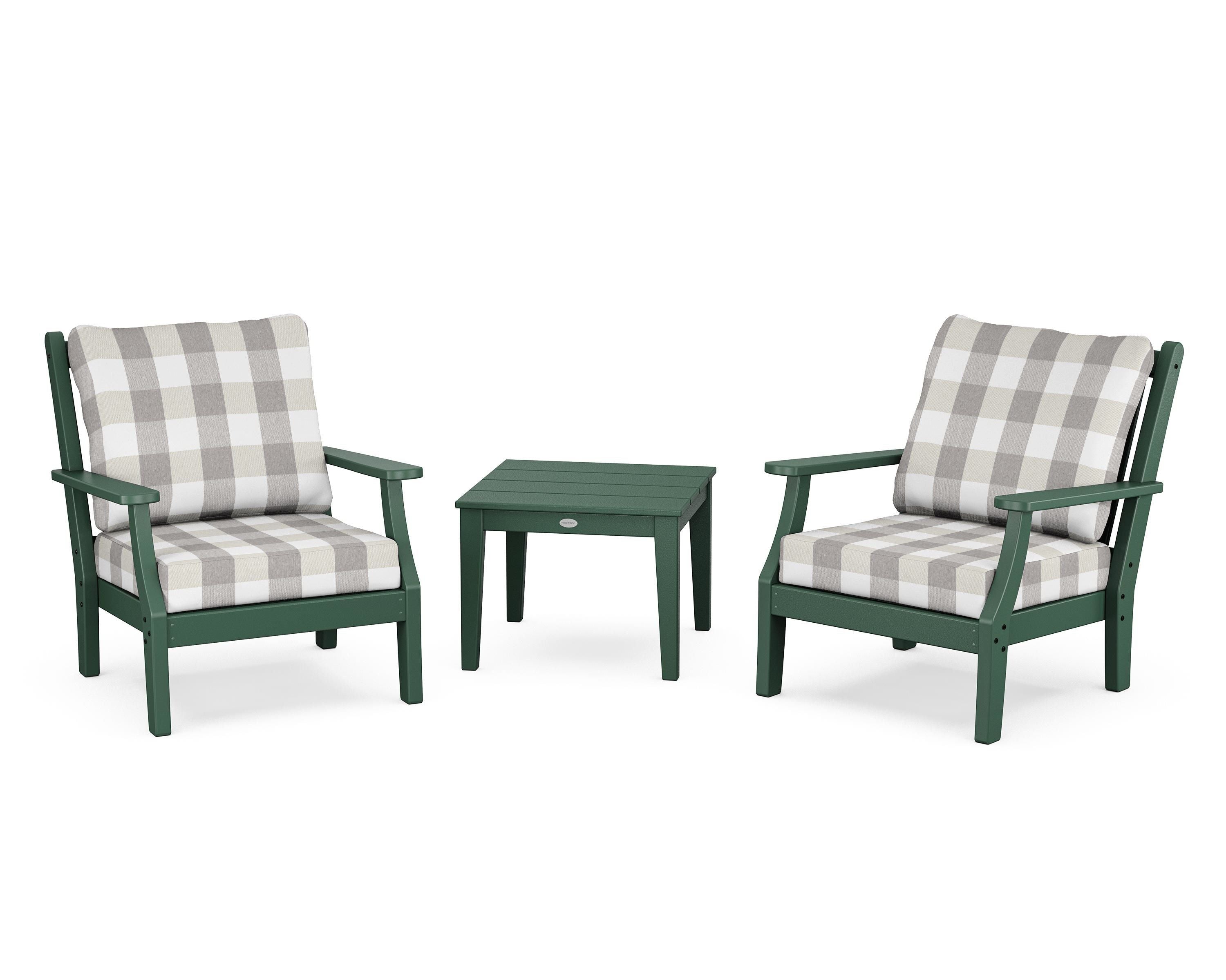 Country Living Wovendale 3-Piece Deep Seating Set in Green / Buffalo Plaid Grey Mist
