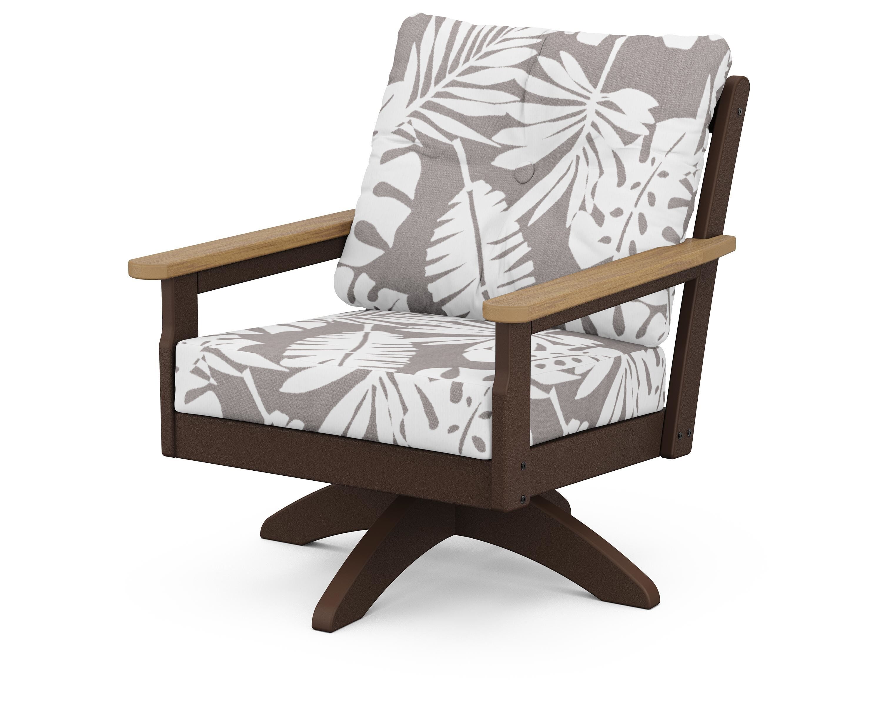 POLYWOOD® Vineyard Deep Seating Swivel Chair in Mahogany / Natural / Leaf Grey Mist