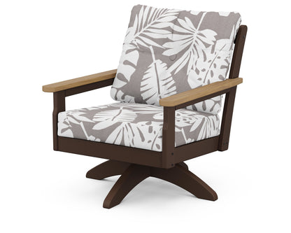 POLYWOOD® Vineyard Deep Seating Swivel Chair in Mahogany / Natural / Leaf Grey Mist