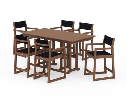 POLYWOOD® EDGE Sling Arm Chair 7-Piece Farmhouse Counter Set in Teak / Black Sling