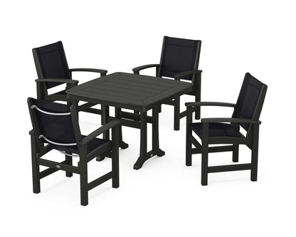 POLYWOOD® Coastal 5-Piece Dining Set with Trestle Legs in Black / Black Sling