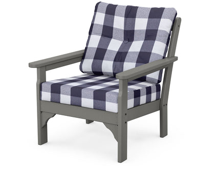 POLYWOOD® Vineyard Deep Seating Chair in Slate Grey / Buffalo Plaid Navy