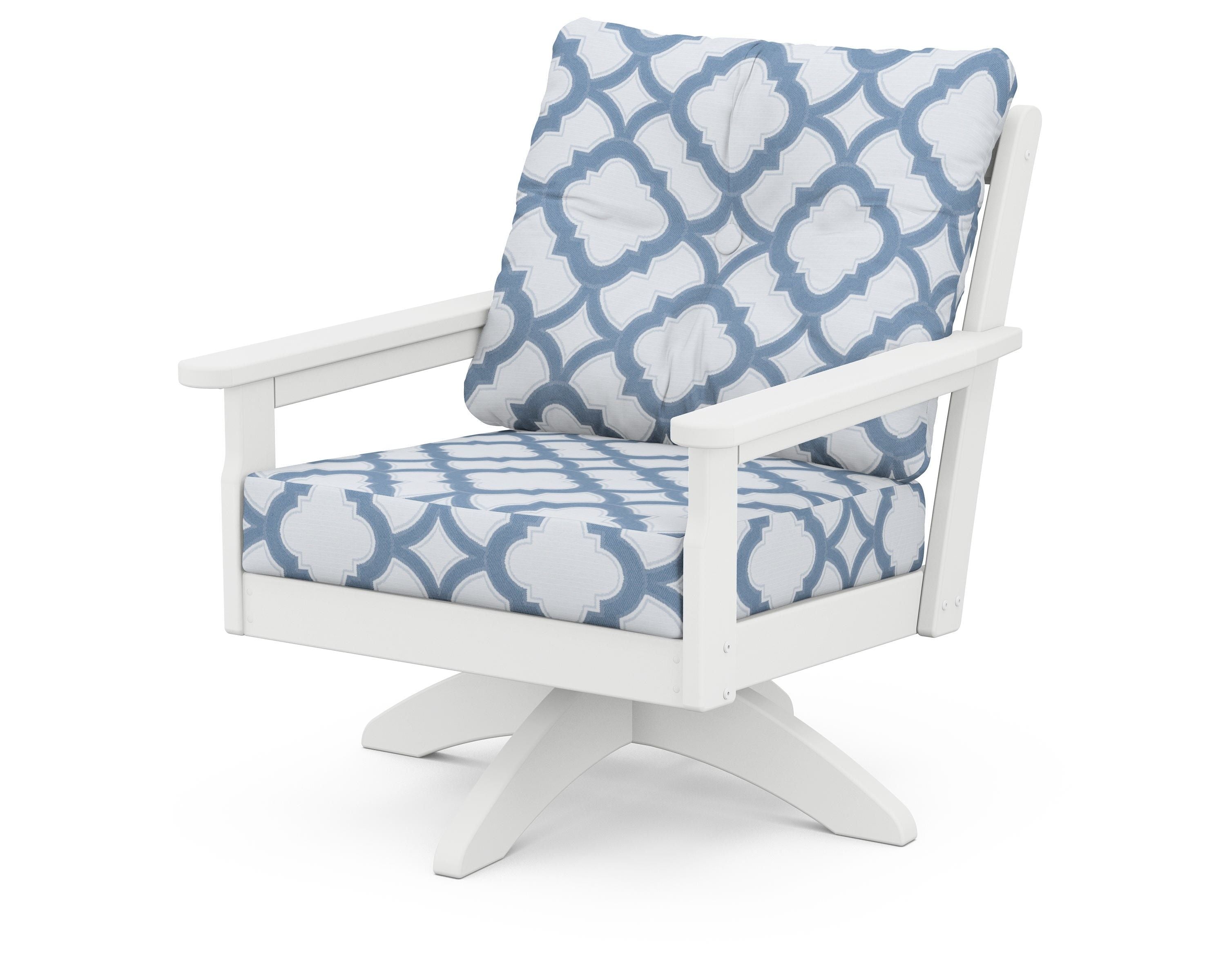 POLYWOOD® Vineyard Deep Seating Swivel Chair in White / Trellis Sky Blue