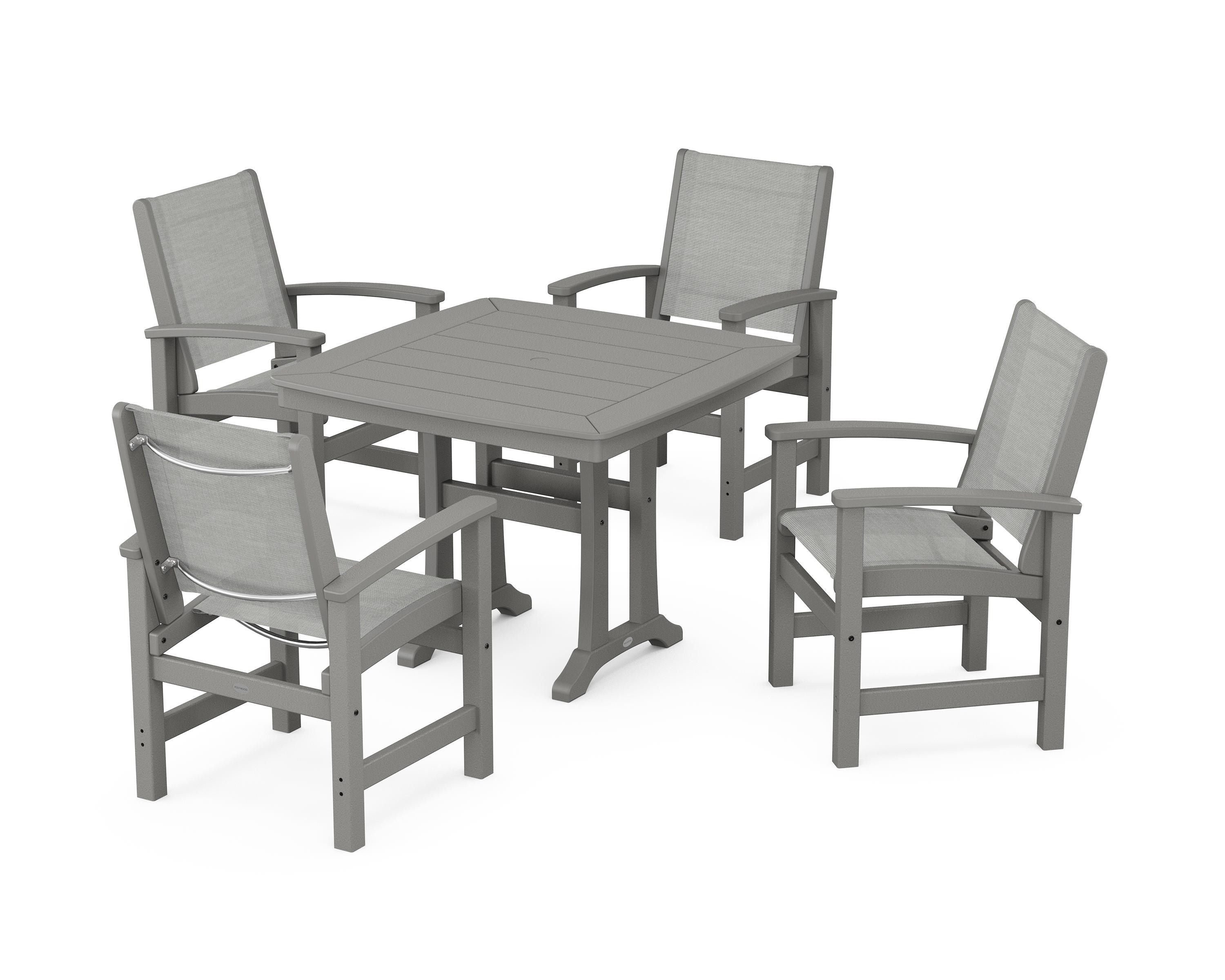 POLYWOOD® Coastal 5-Piece Dining Set with Trestle Legs in Slate Grey / Metallic Sling
