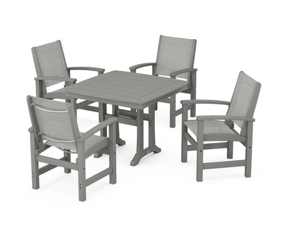 POLYWOOD® Coastal 5-Piece Dining Set with Trestle Legs in Slate Grey / Metallic Sling