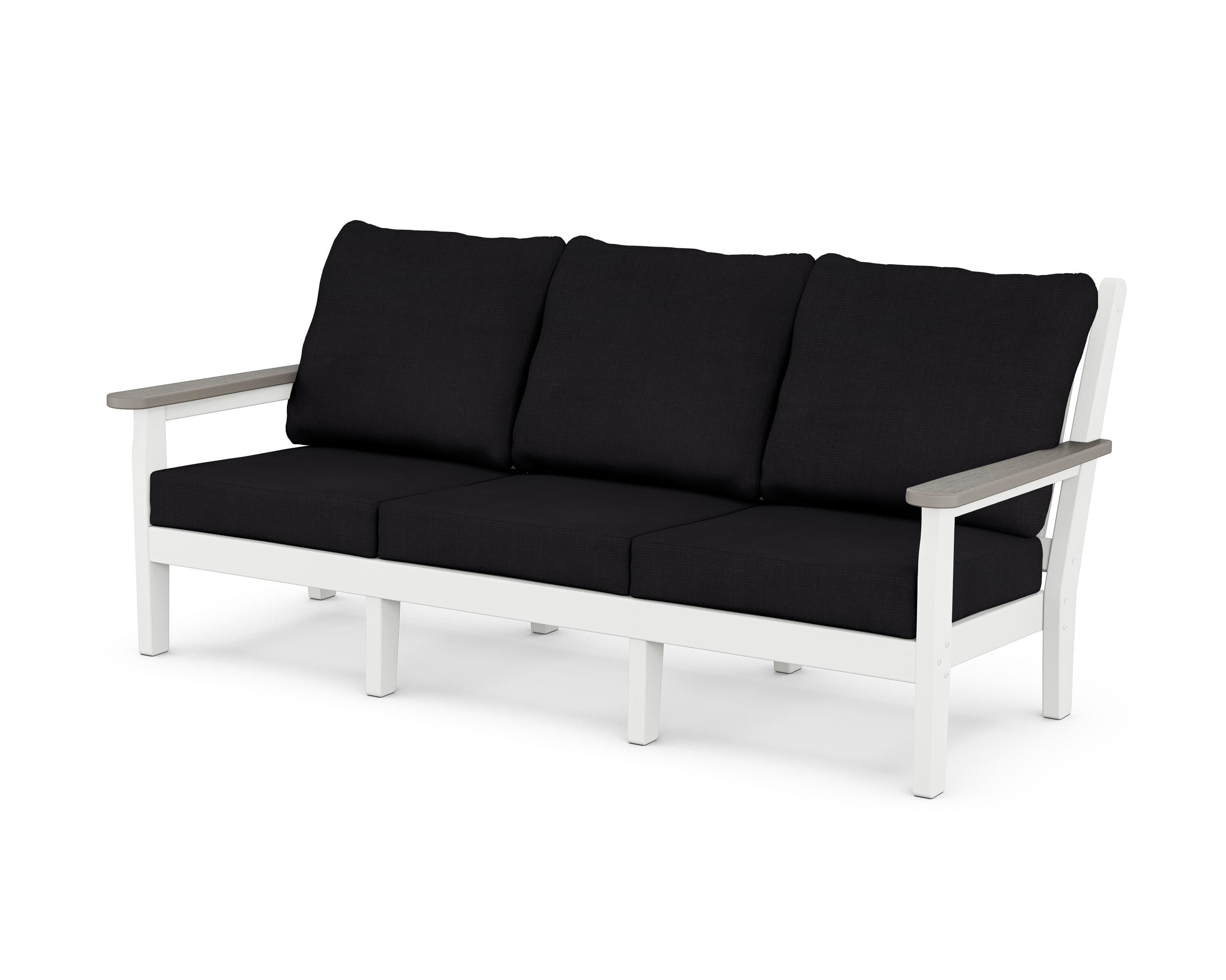 POLYWOOD® Chippendale Deep Seating Sofa in White / Driftwood / Midnight Linen