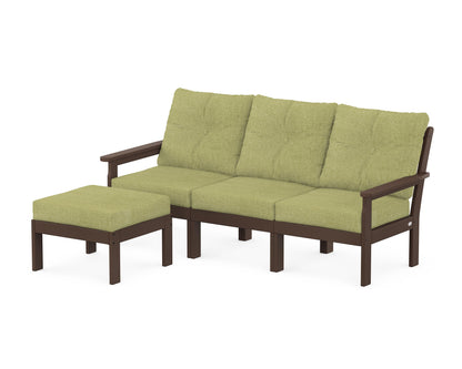 POLYWOOD® Vineyard 4-Piece Sectional with Ottoman in Mahogany / Chartreuse Boucle