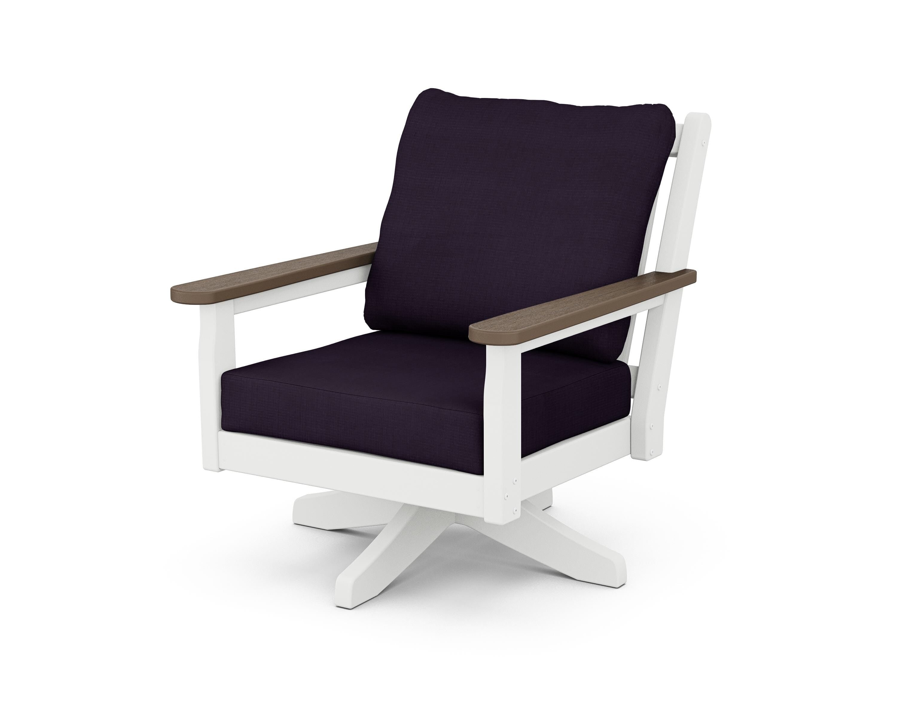 POLYWOOD® Chippendale Deep Seating Swivel Chair in White / Kona / Navy Linen