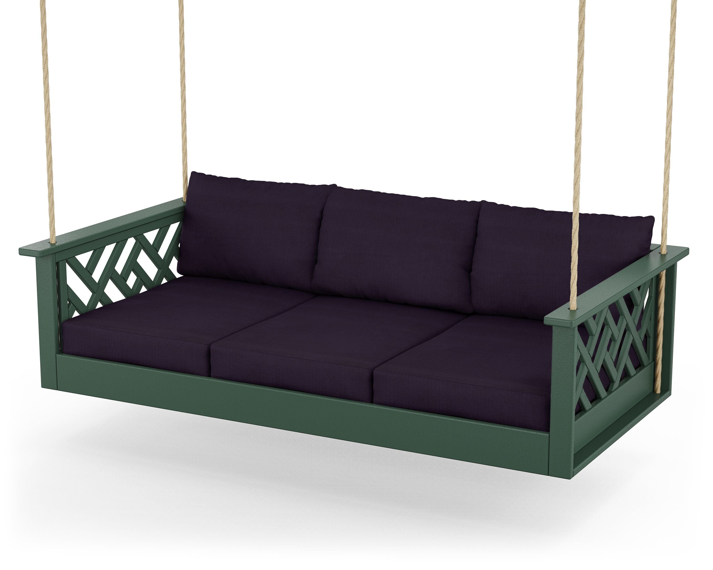 POLYWOOD® Chippendale Daybed Swing in Green / Navy Linen