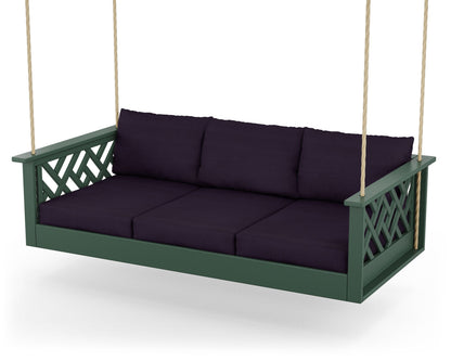 POLYWOOD® Chippendale Daybed Swing in Green / Navy Linen
