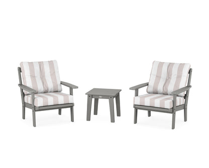 POLYWOOD® Oxford 3-Piece Deep Seating Set in Slate Grey / Cabana Stripe Dune Burlap