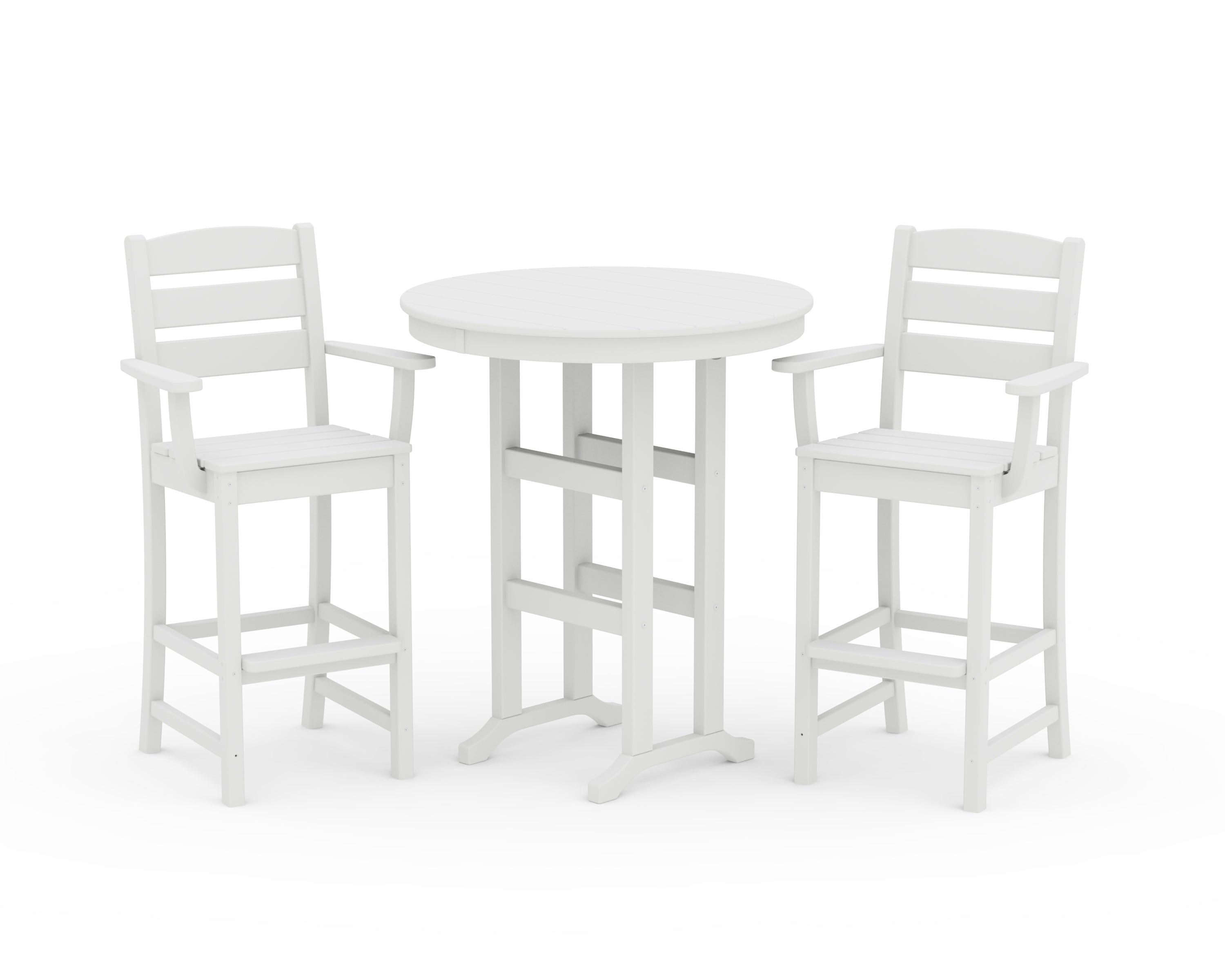 POLYWOOD® Lakeside 3-Piece Round Bar Arm Chair Set in White