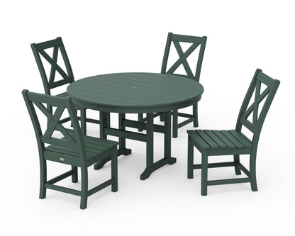 POLYWOOD® Braxton Side Chair 5-Piece Round Dining Set in Green