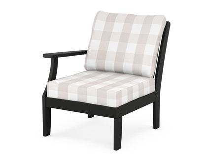 POLYWOOD® Braxton Modular Left Arm Chair in Black / Buffalo Plaid Dune Burlap
