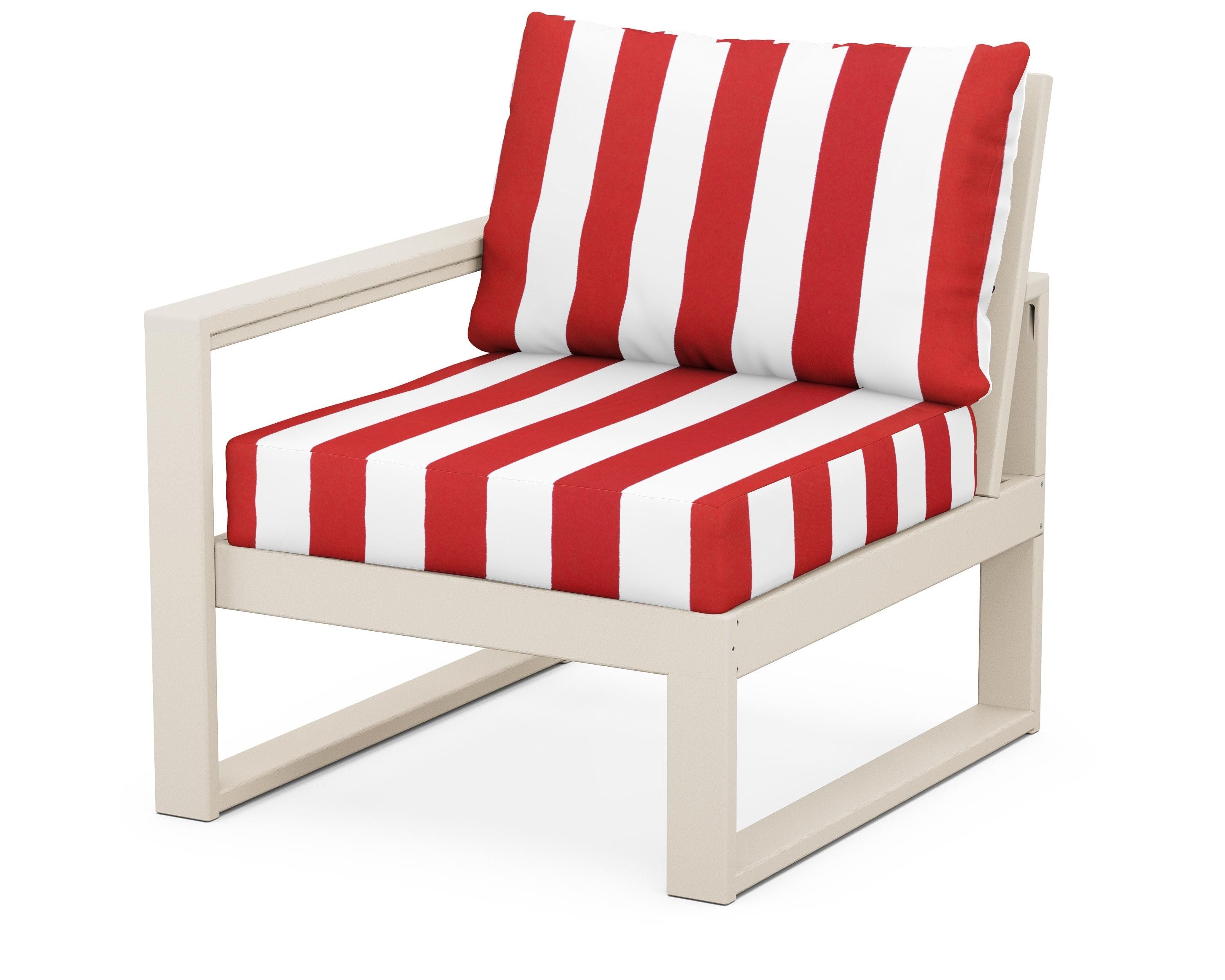 POLYWOOD® EDGE Modular Left Arm Chair in Sand / Cabana Stripe Crimson