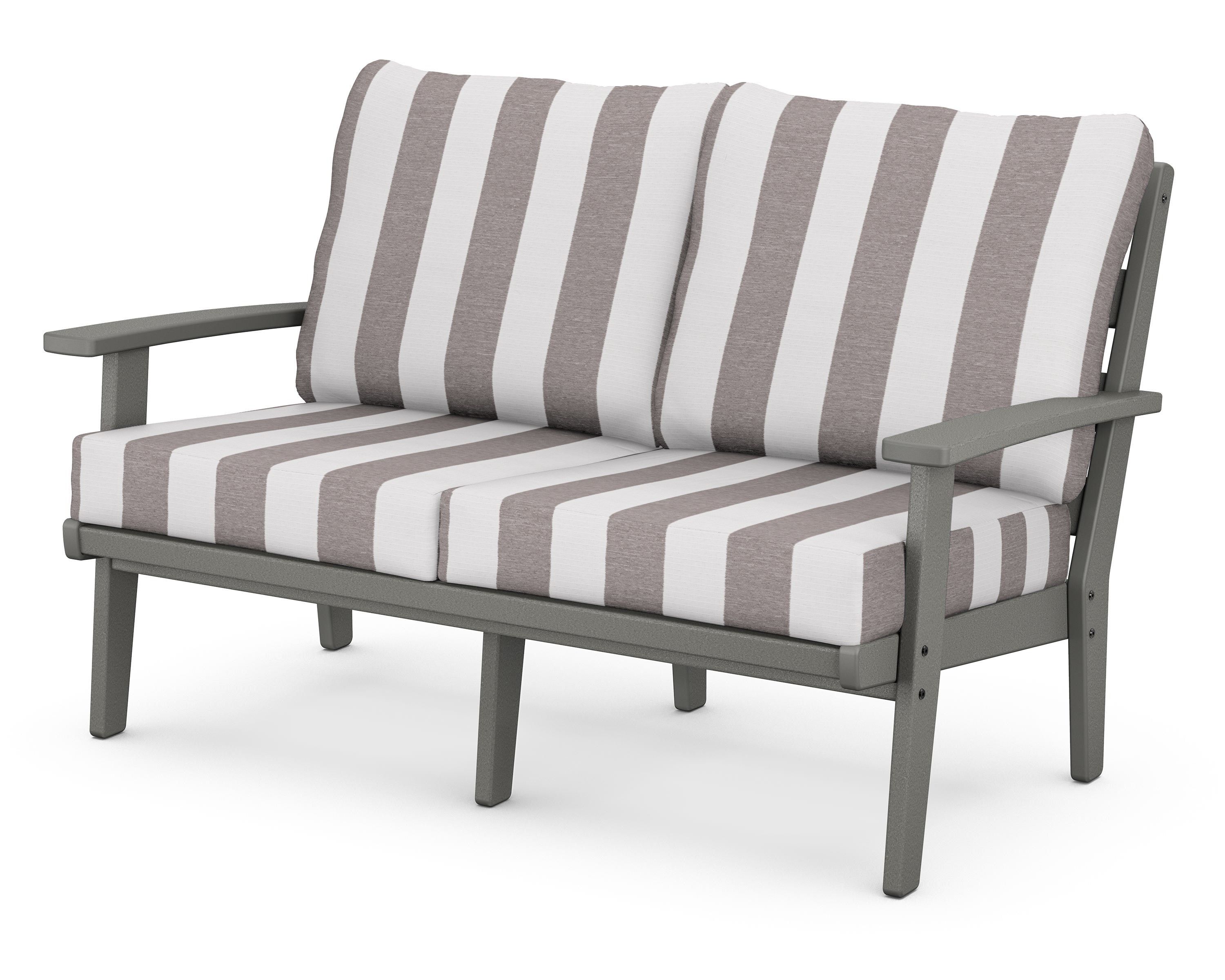 POLYWOOD® Grant Park Deep Seating Loveseat in Slate Grey / Cabana Stripe Grey Mist