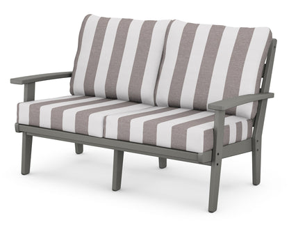 POLYWOOD® Grant Park Deep Seating Loveseat in Slate Grey / Cabana Stripe Grey Mist
