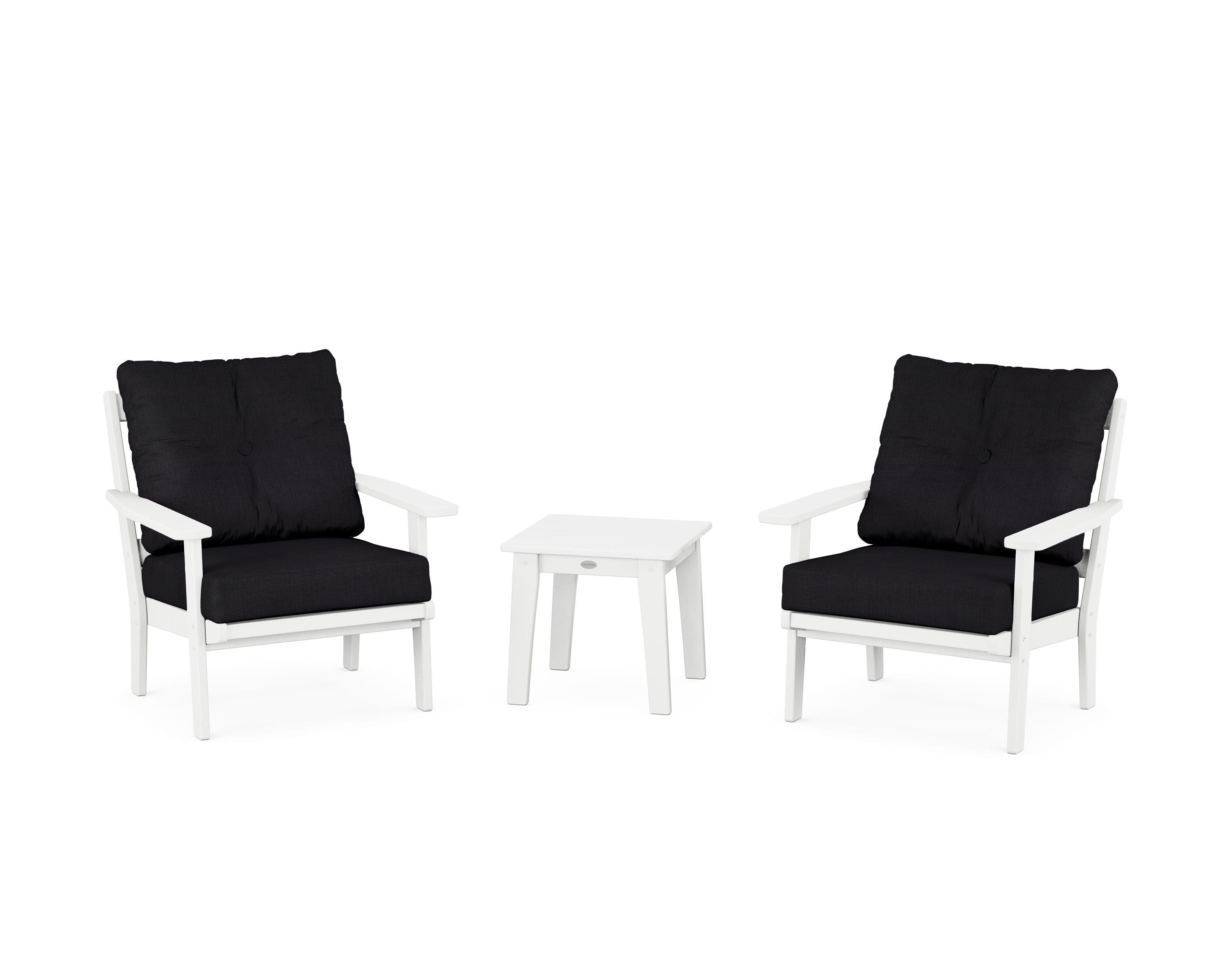 POLYWOOD® Prairie 3-Piece Deep Seating Set in White / Midnight Linen