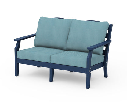 Draper James™ by  POLYWOOD® Savannah Deep Seating Loveseat in Navy / Lattice Sky Blue