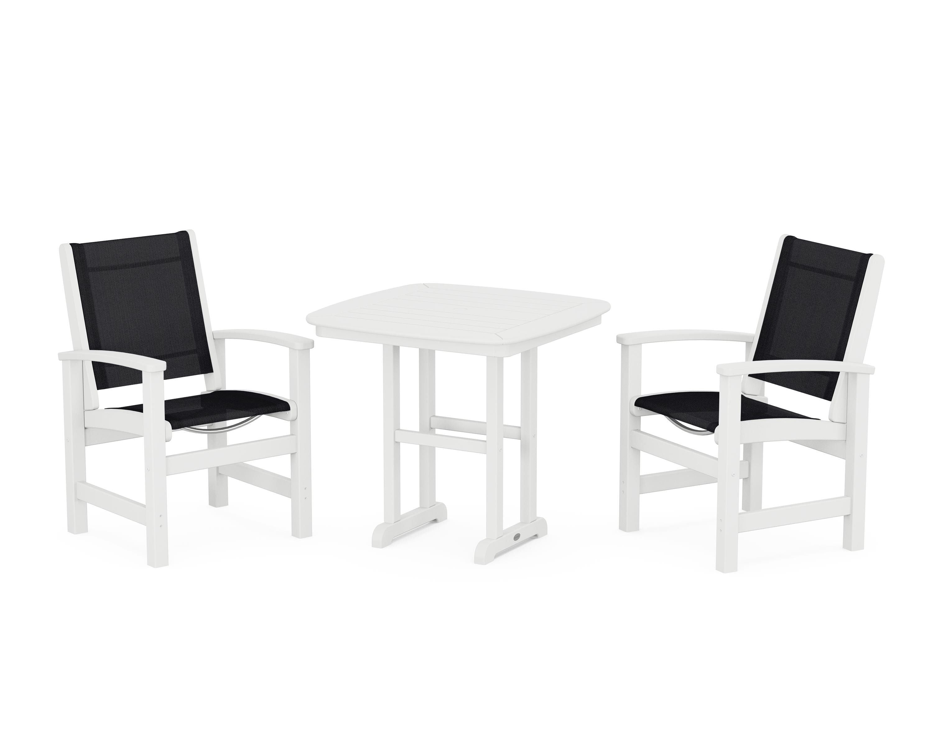 POLYWOOD® Coastal 3-Piece Dining Set in White / Black Sling