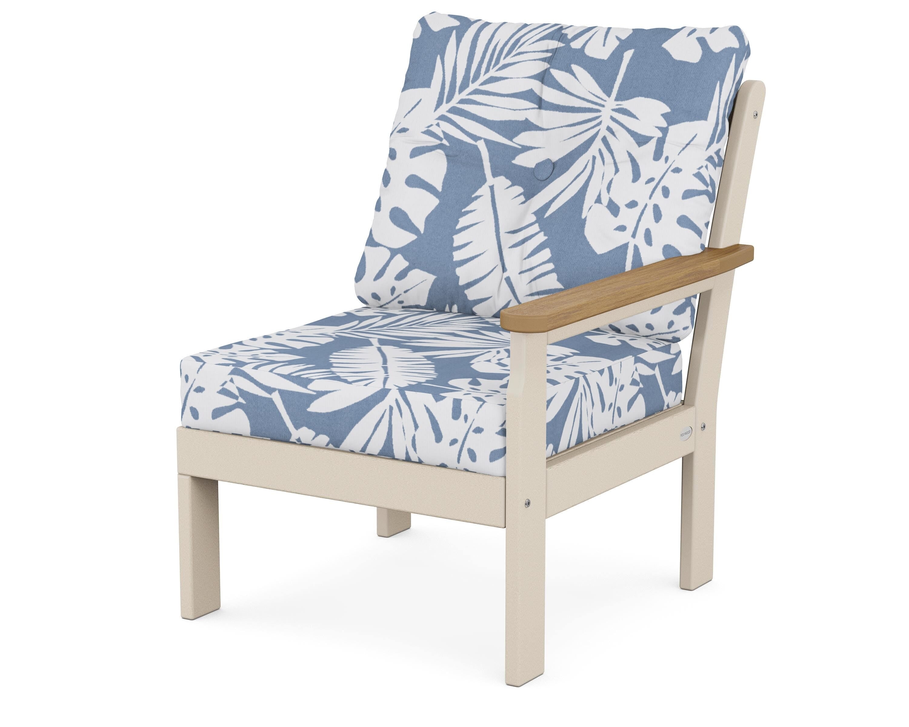 POLYWOOD® Vineyard Modular Right Arm Chair in Sand / Natural / Leaf Sky Blue