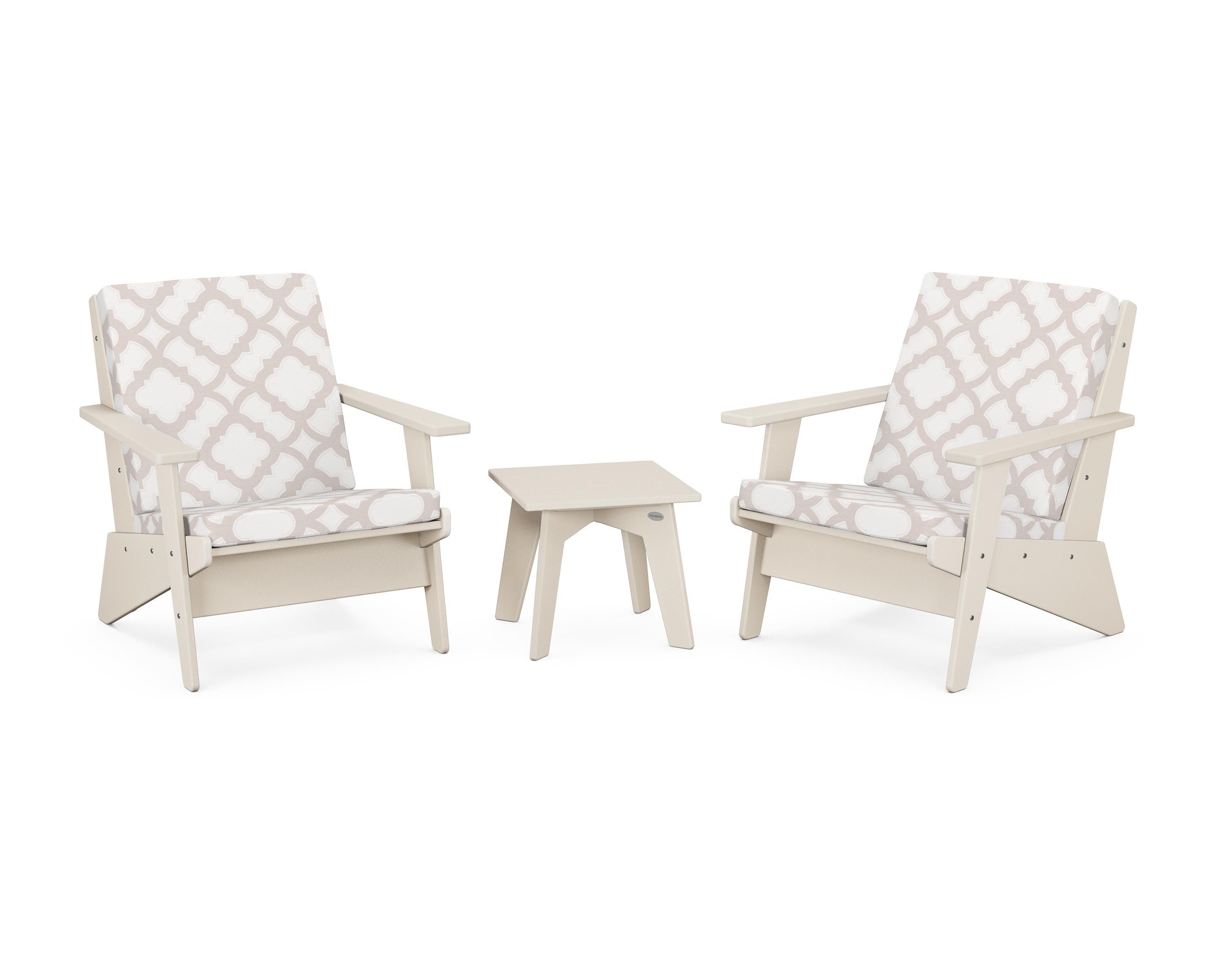 POLYWOOD® Riviera Modern Lounge 3-Piece Set in Sand / Trellis Dune Burlap
