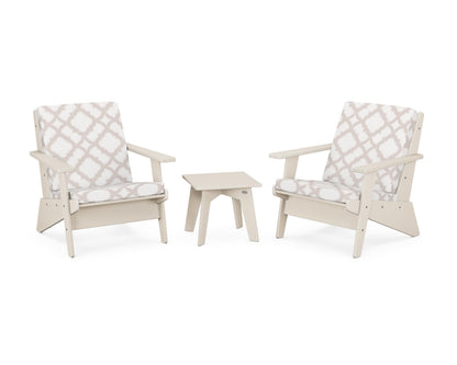 POLYWOOD® Riviera Modern Lounge 3-Piece Set in Sand / Trellis Dune Burlap