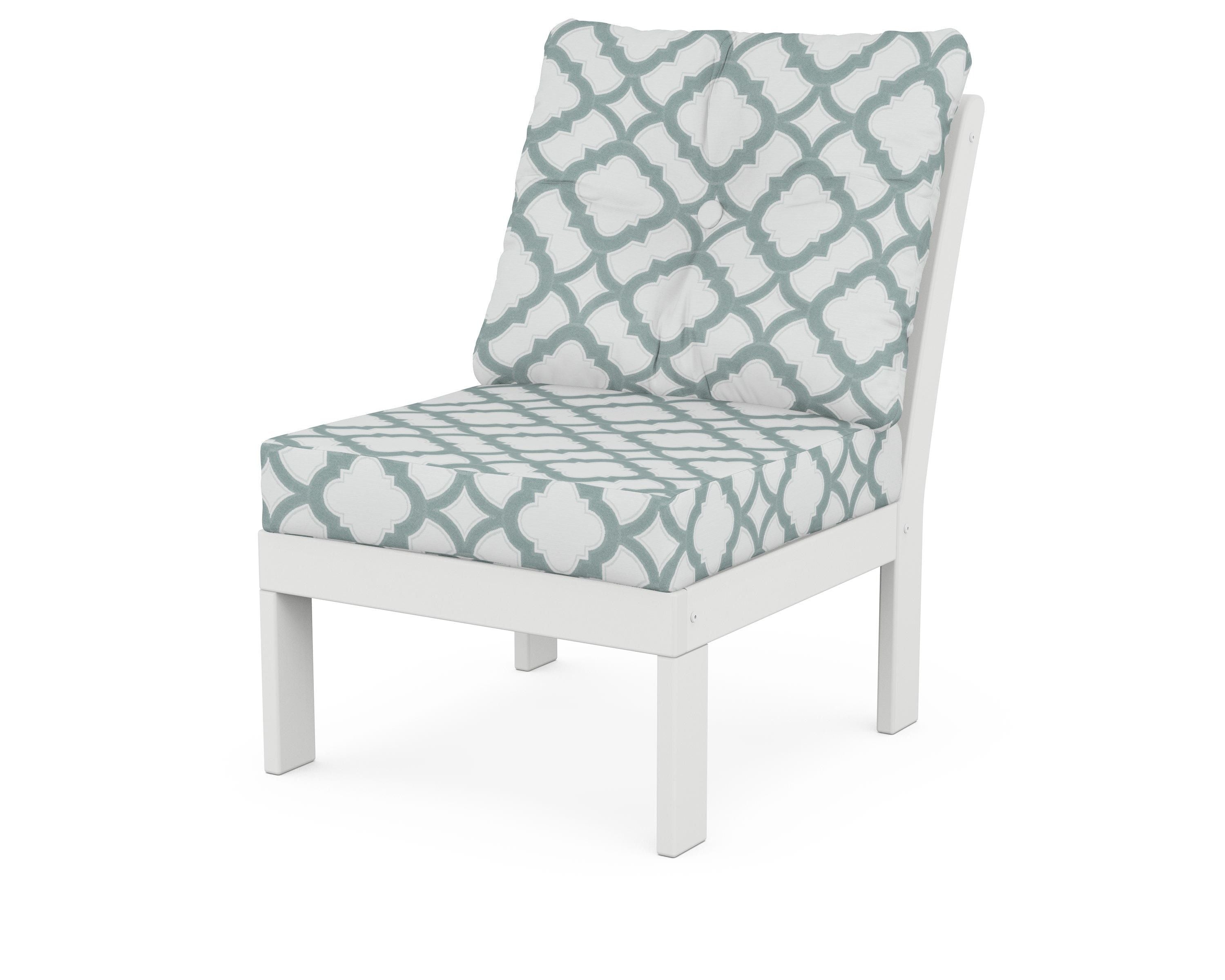 POLYWOOD® Vineyard Modular Armless Chair in White / Trellis Glacier Spa