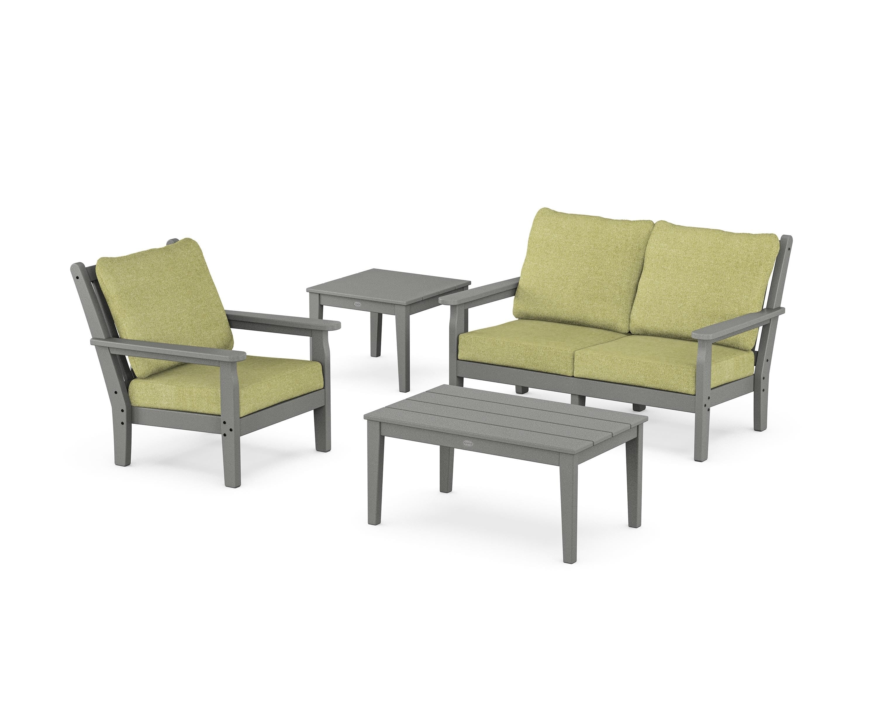 POLYWOOD® Chippendale 4-Piece Deep Seating Set in Slate Grey / Chartreuse Boucle