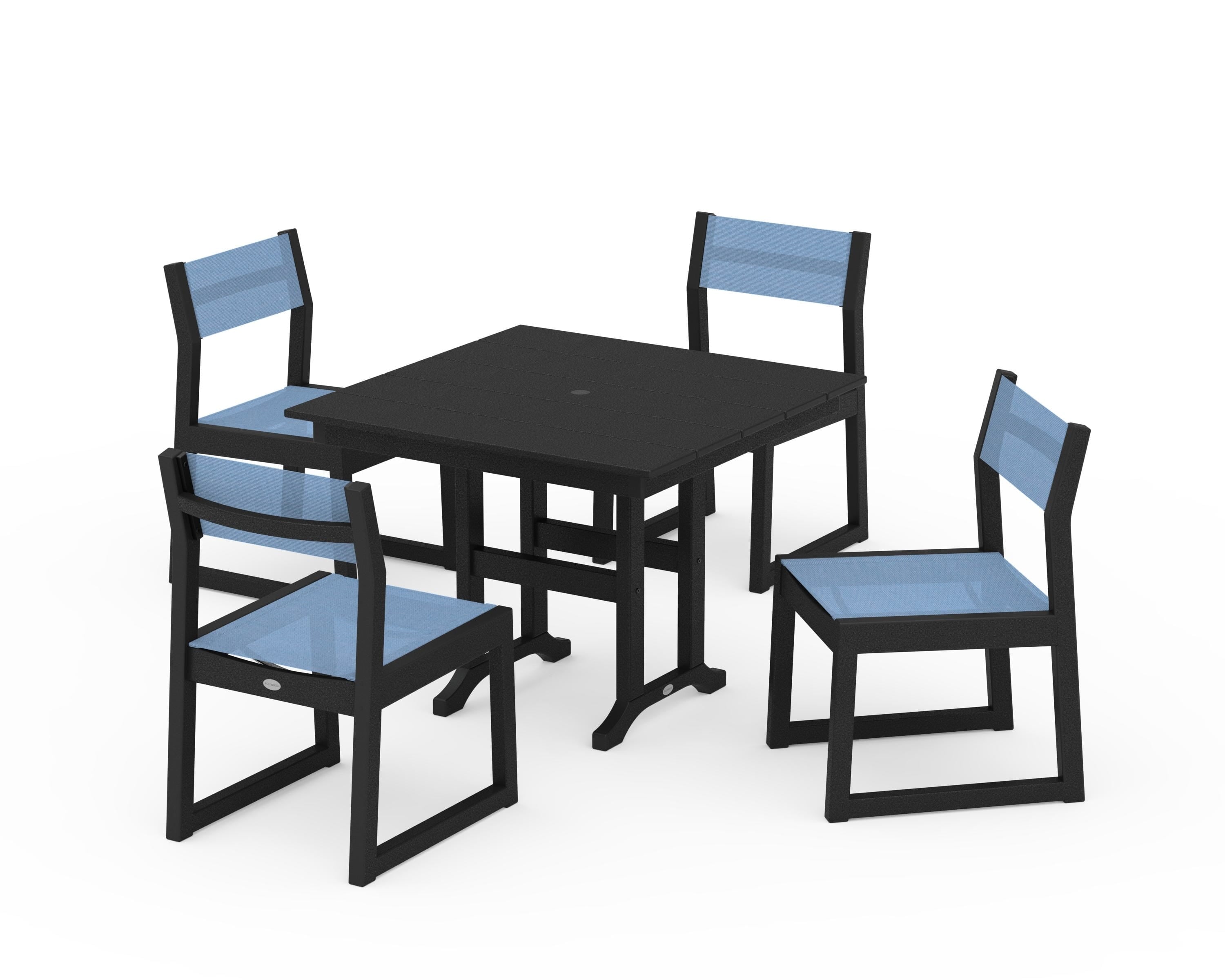 POLYWOOD® EDGE Sling Side Chair 5-Piece Farmhouse Dining Set in Black / Poolside Sling