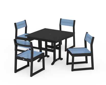 POLYWOOD® EDGE Sling Side Chair 5-Piece Farmhouse Dining Set in Black / Poolside Sling