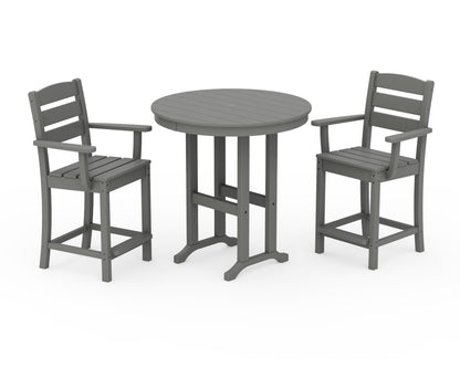 POLYWOOD® Lakeside 3-Piece Round Farmhouse Arm Chair Counter  Set in Slate Grey