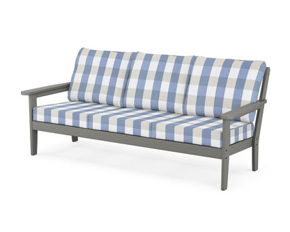 Country Living Cottage Deep Seating Sofa in Slate Grey / Buffalo Plaid Sky Blue