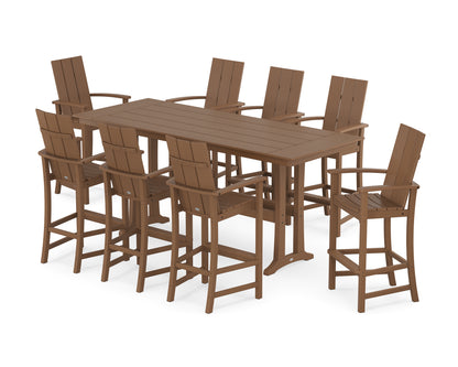 POLYWOOD® Modern Adirondack 9-Piece Farmhouse Bar Set with Trestle Legs in Teak