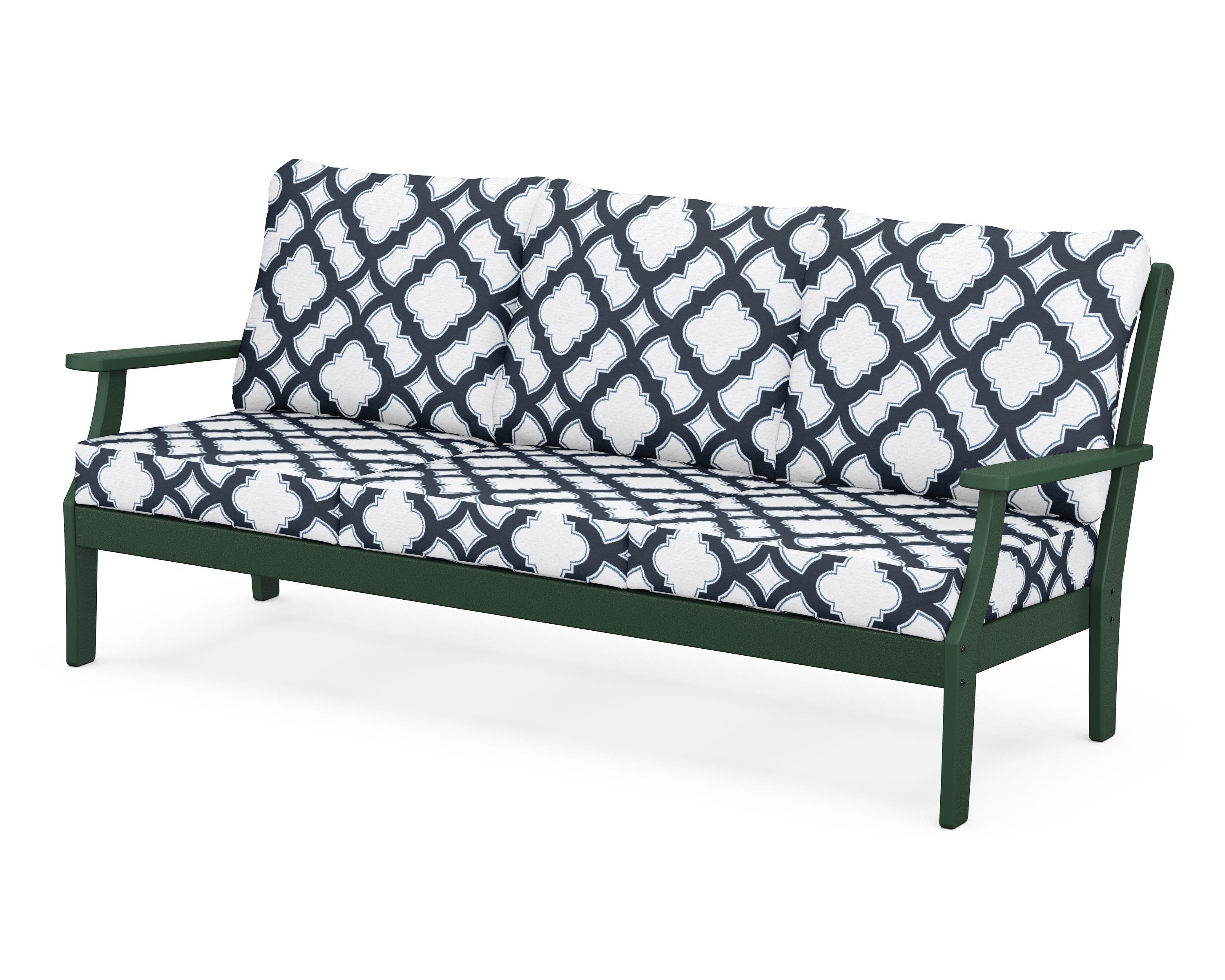 POLYWOOD® Braxton Deep Seating Sofa in Green / Trellis Marine Indigo