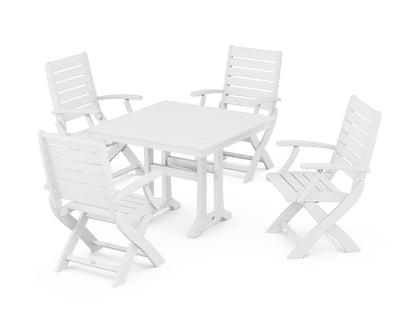 POLYWOOD® Signature Folding Chair 5-Piece Farmhouse Dining Set With Trestle Legs in White
