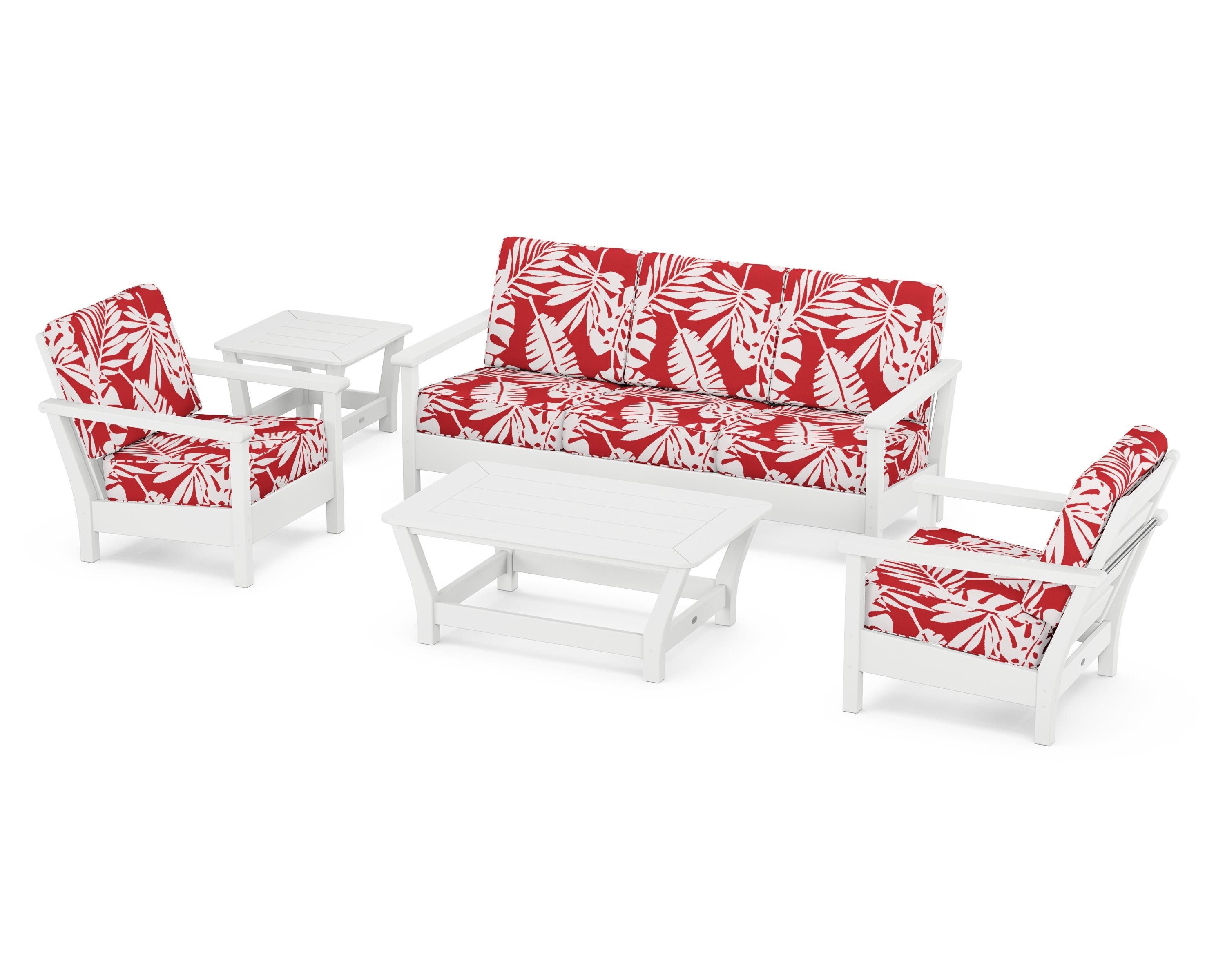 POLYWOOD® Harbour 5-Piece Deep Seating Set in White / Leaf Crimson