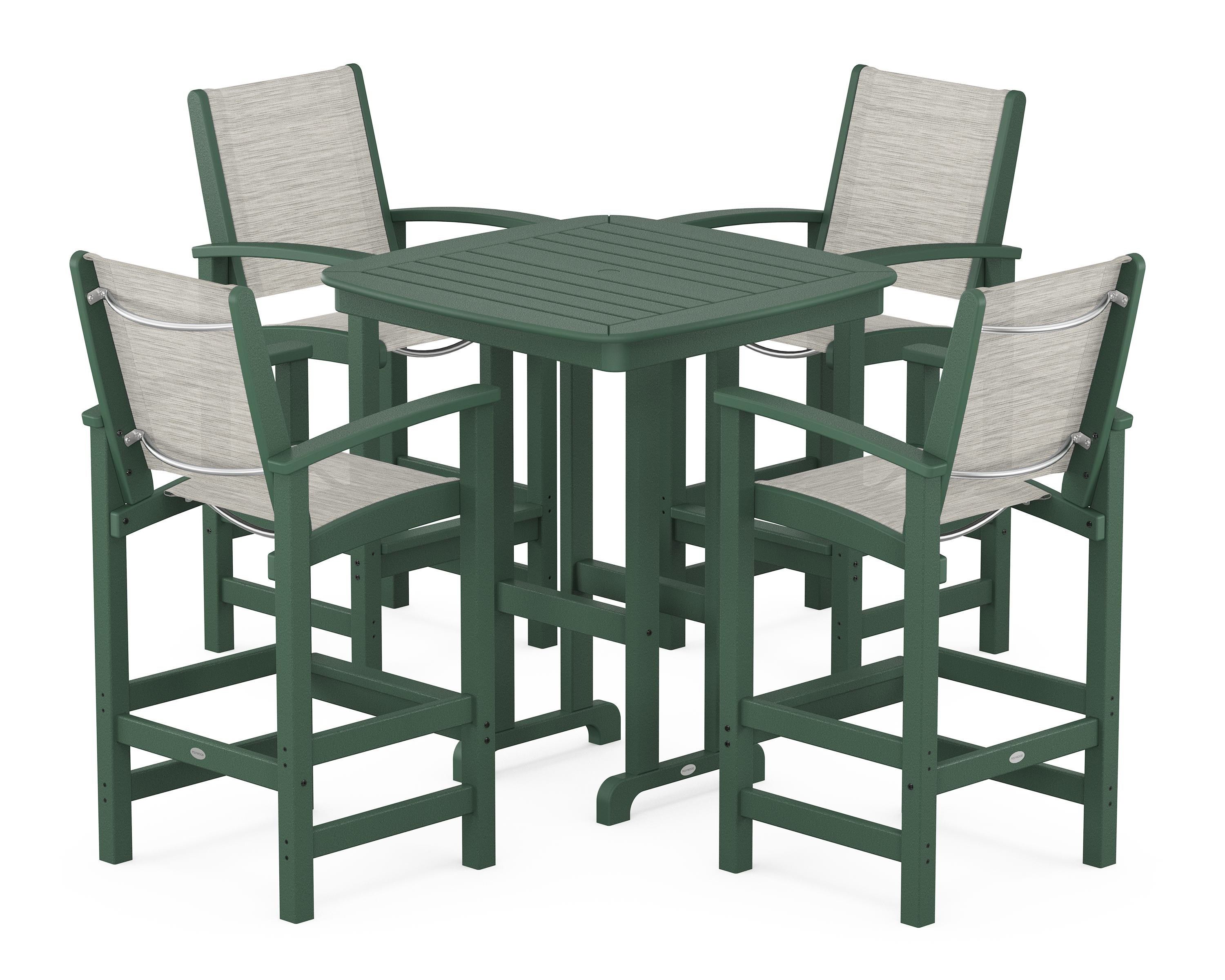POLYWOOD® Coastal 5-Piece Bar Set in Green / Birch Sling