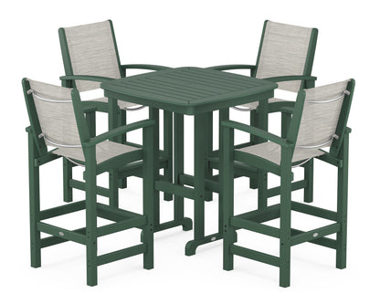 POLYWOOD® Coastal 5-Piece Bar Set in Green / Birch Sling