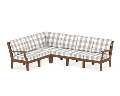 POLYWOOD® Braxton Modular 6-Piece Deep Seating Set in Teak / Buffalo Plaid Grey Mist